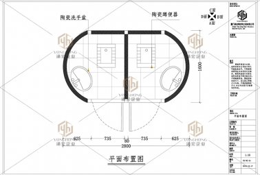 雙廁位橢圓形移動(dòng)廁所平面圖